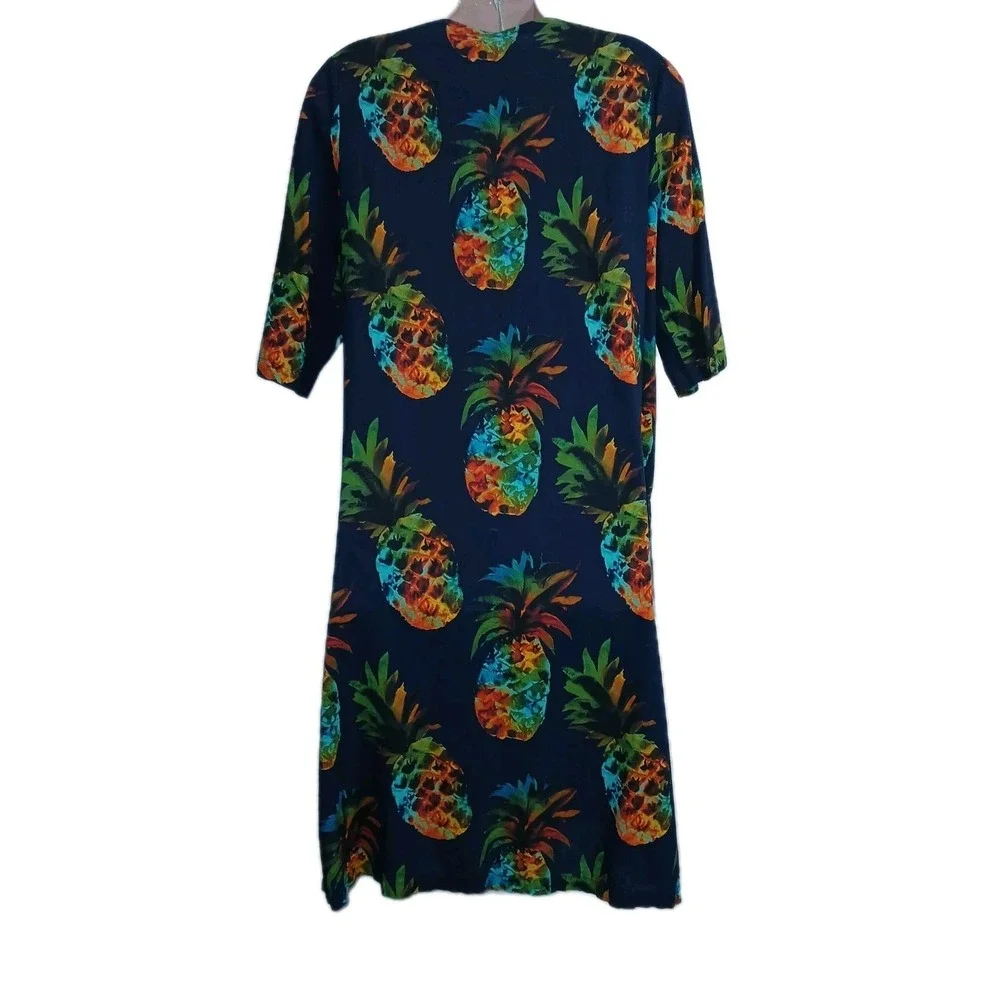 Kate Landry Tropical Dress XL Blue Women Pineapple Hawaii Resort Vacation Fruit